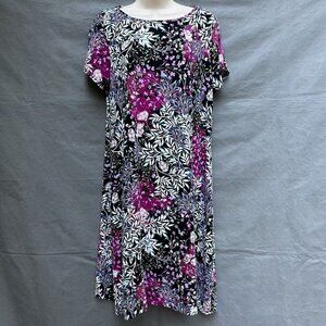 J. Jill Wearever Size S Black Purple Stretchy Floral Comfortable Dress Short